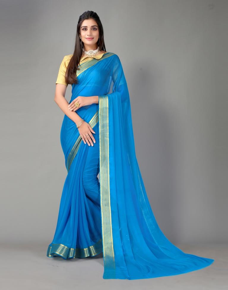 Sky Blue Chiffon Saree