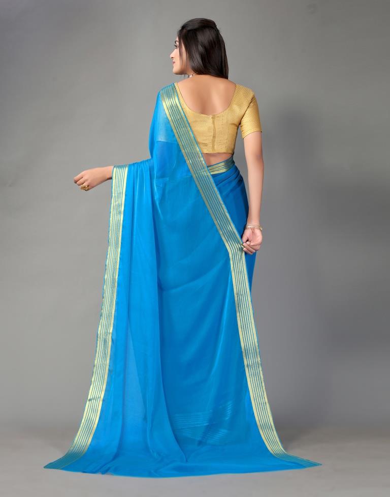 Sky Blue Chiffon Saree