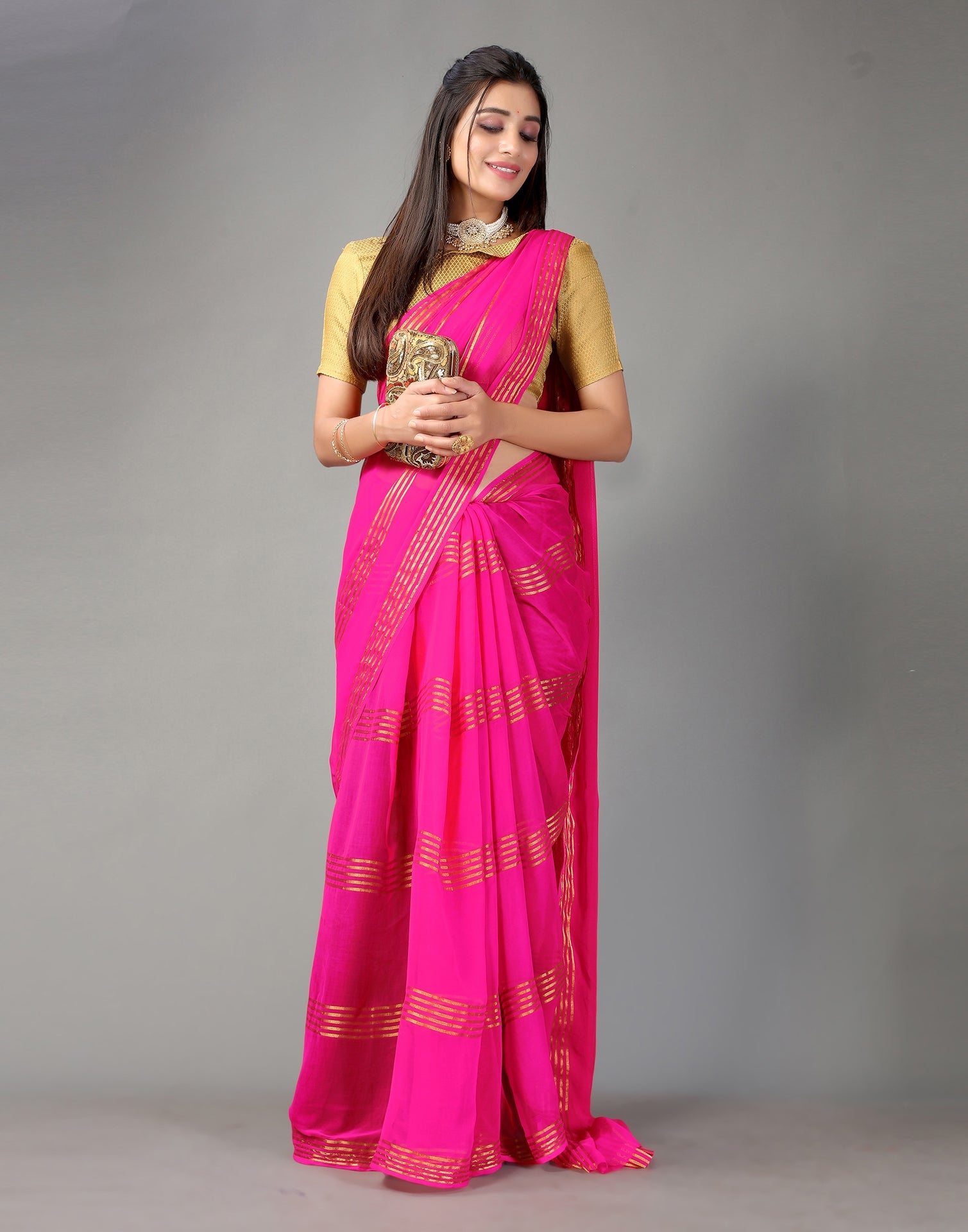 Rani Pink Chiffon Saree
