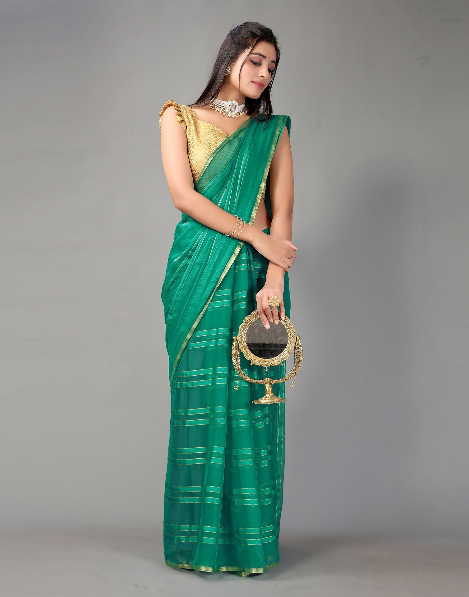 Rama Green Chiffon Saree
