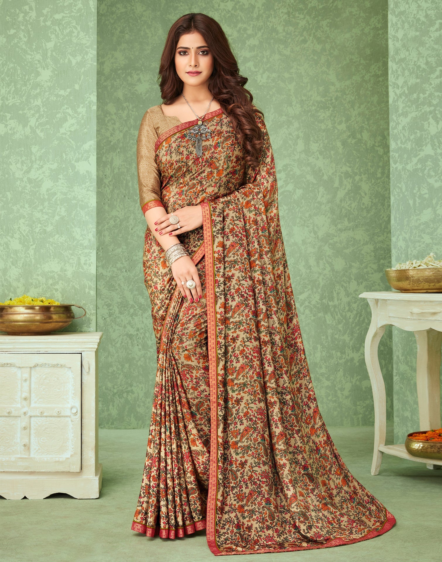 Beige Silk Saree