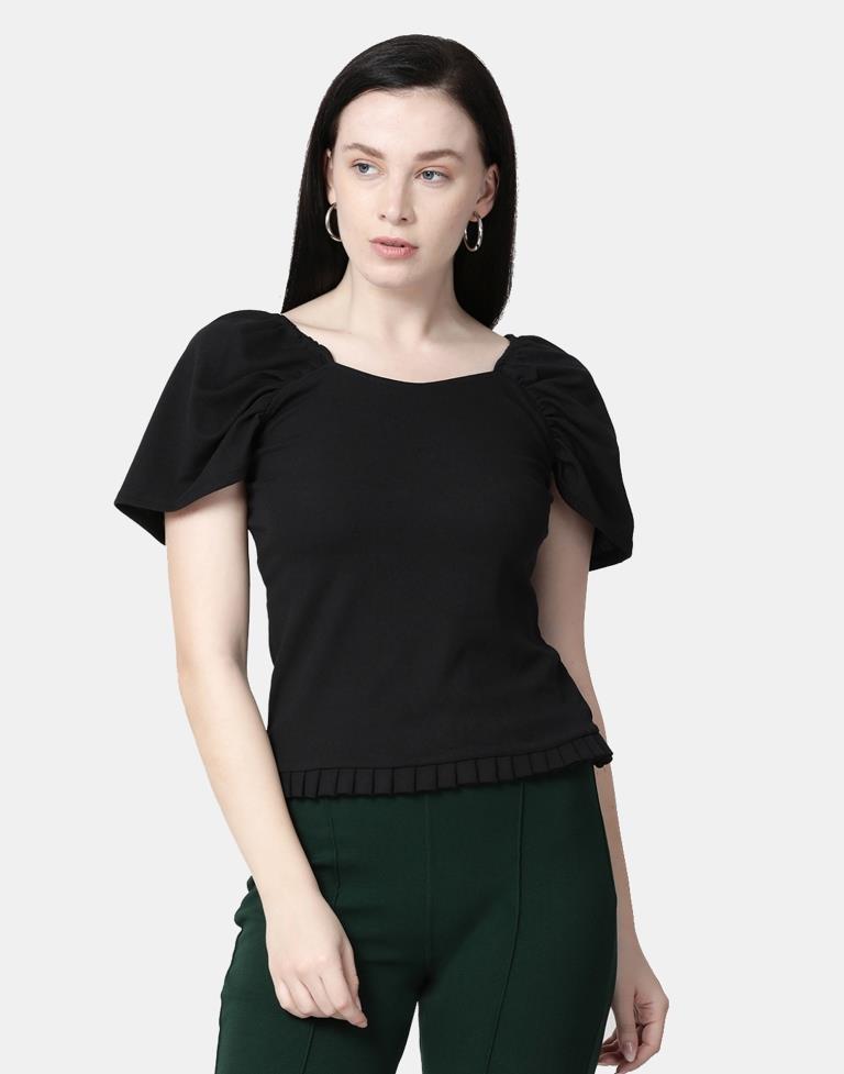 Black Colored Lycra Knitted Top | SLV239TK4091