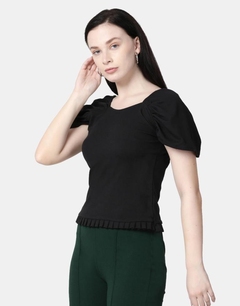 Black Colored Lycra Knitted Top | SLV239TK4091