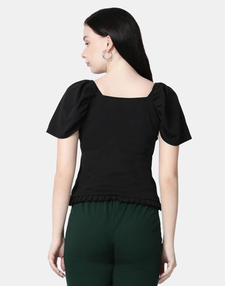Black Colored Lycra Knitted Top | SLV239TK4091