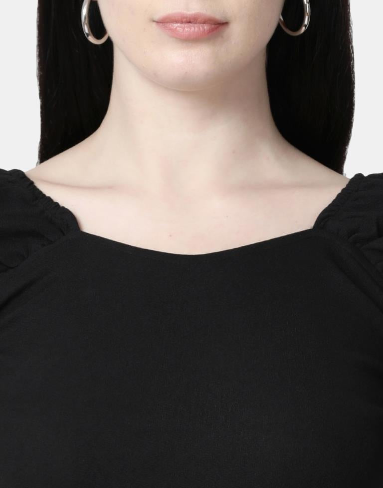 Black Colored Lycra Knitted Top | SLV239TK4091