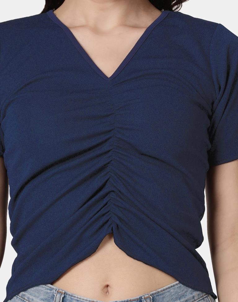 Blue Colored Lycra Knitted Top | SLV239TK4096