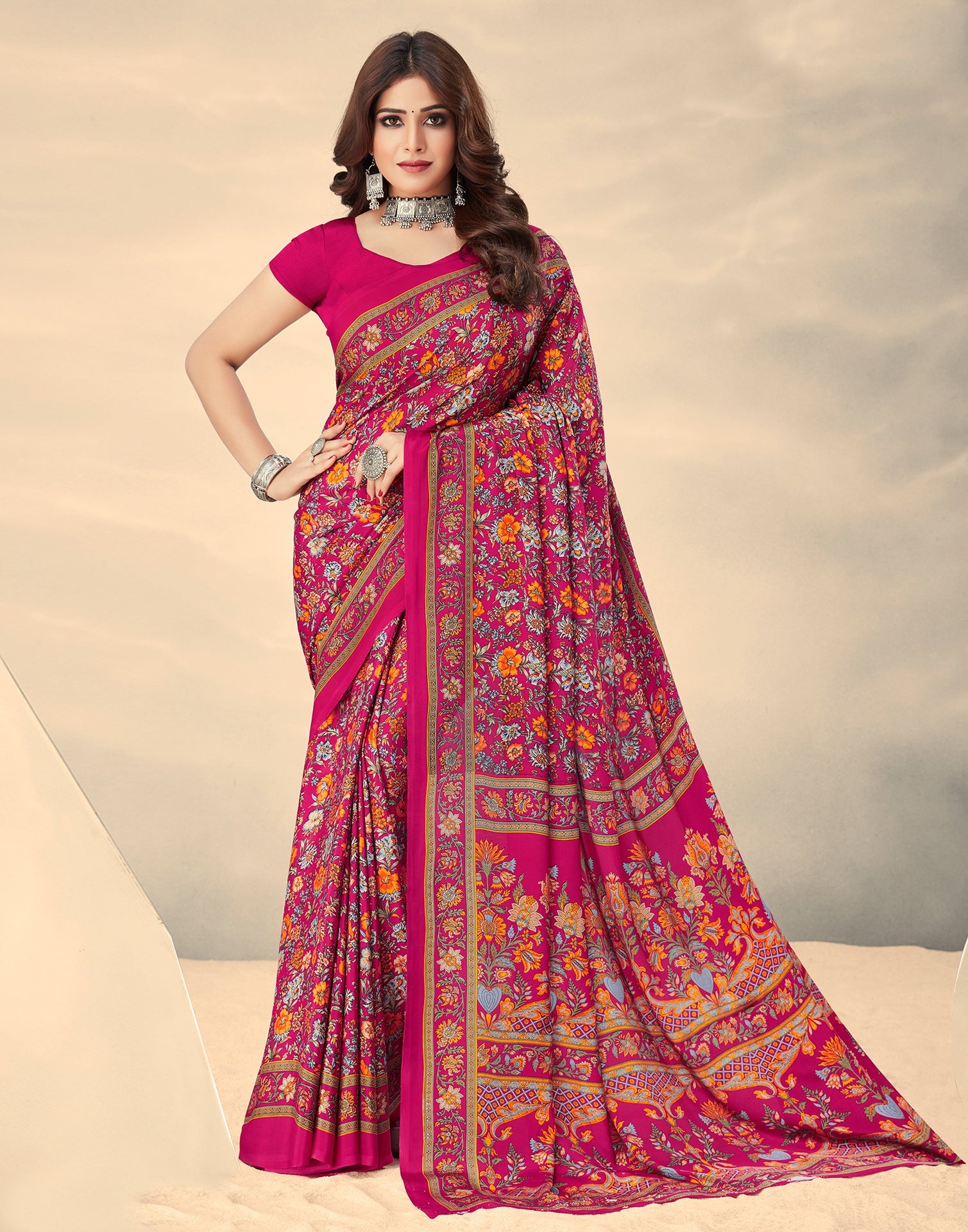 Dark Pink Silk Saree