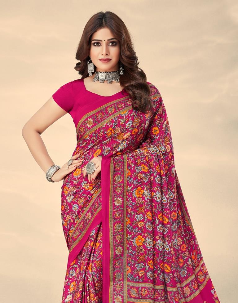 Dark Pink Silk Saree
