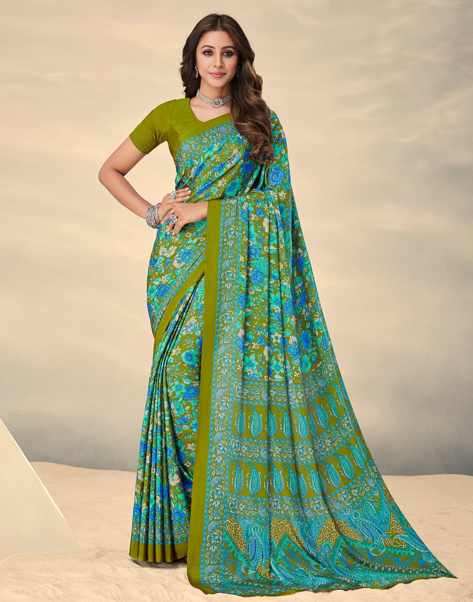 Olive Green Silk Saree