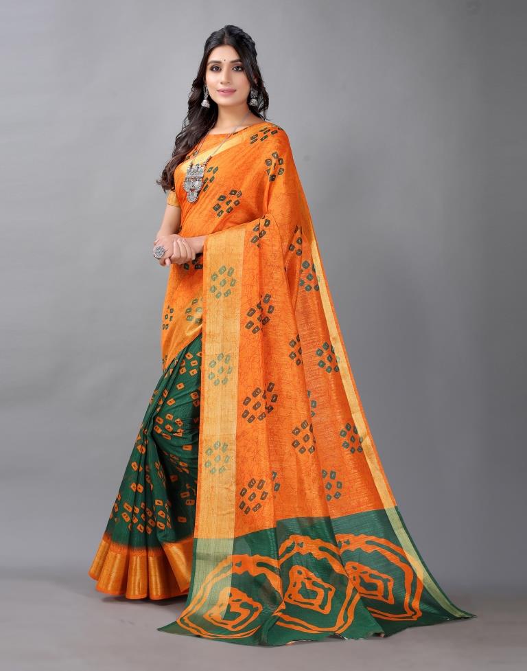 Dark Orange Bandhani Cotton Saree