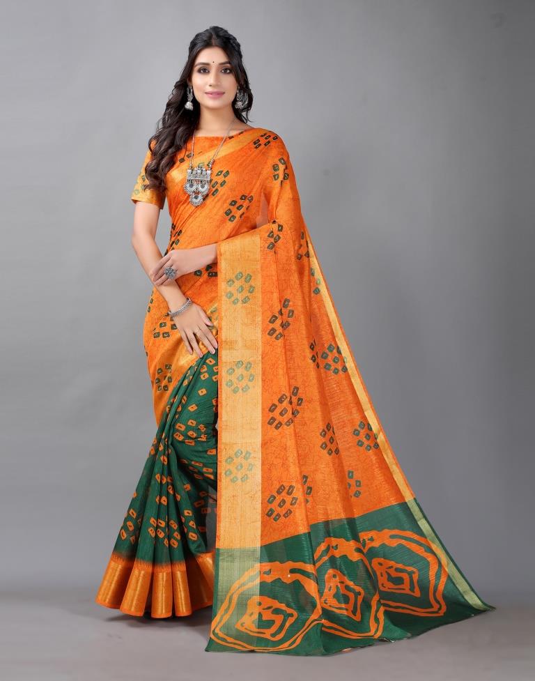Dark Orange Bandhani Cotton Saree