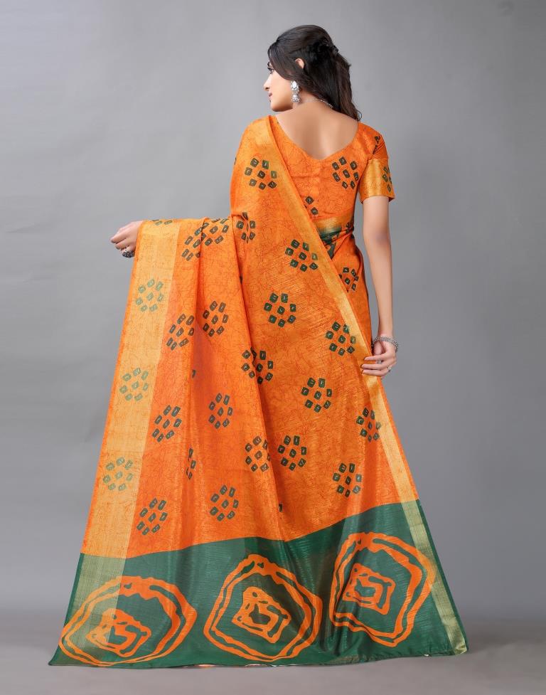 Dark Orange Bandhani Cotton Saree