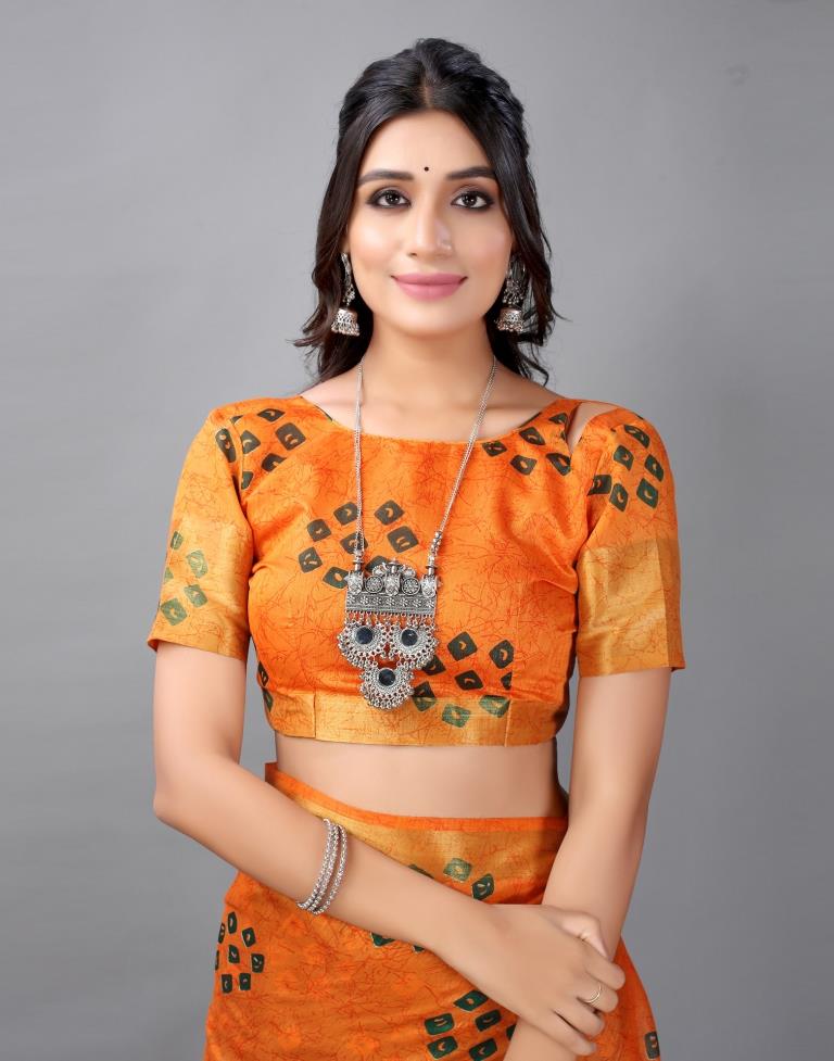 Dark Orange Bandhani Cotton Saree