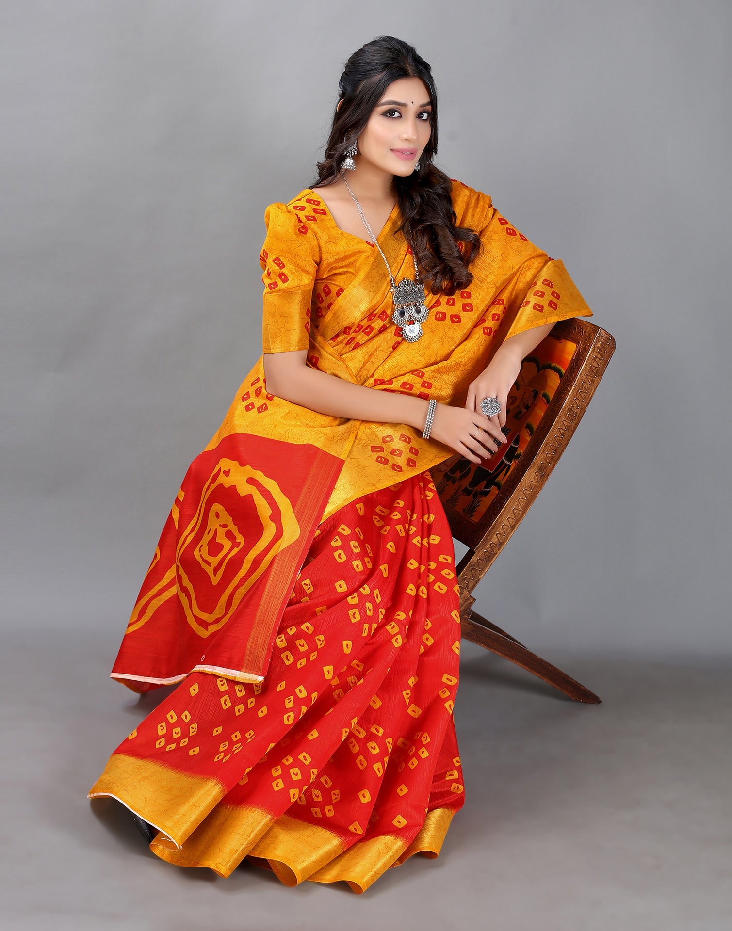 Turmeric Yellow Bandhani Cotton Saree