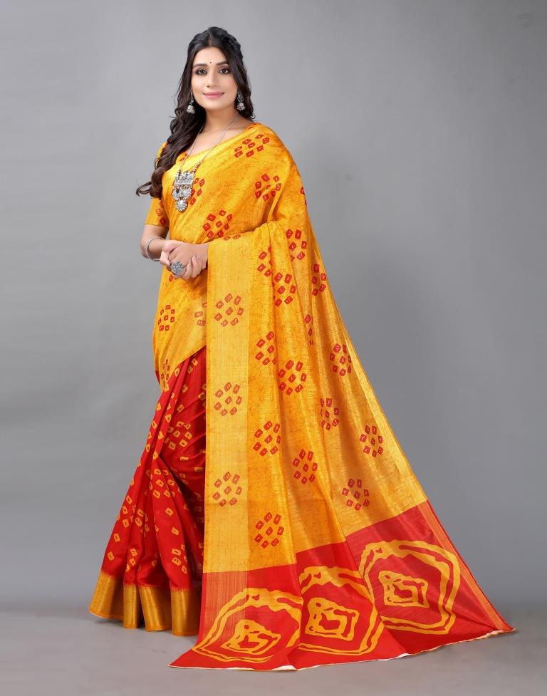 Turmeric Yellow Bandhani Cotton Saree