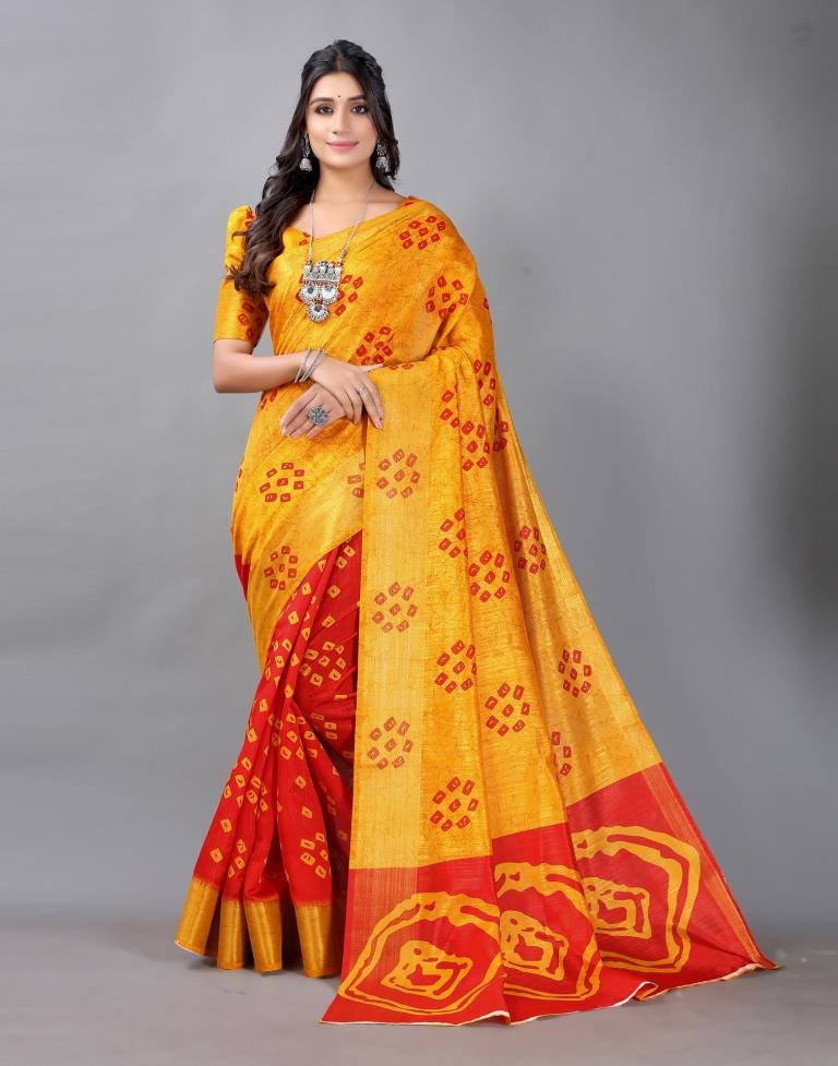 Turmeric Yellow Bandhani Cotton Saree