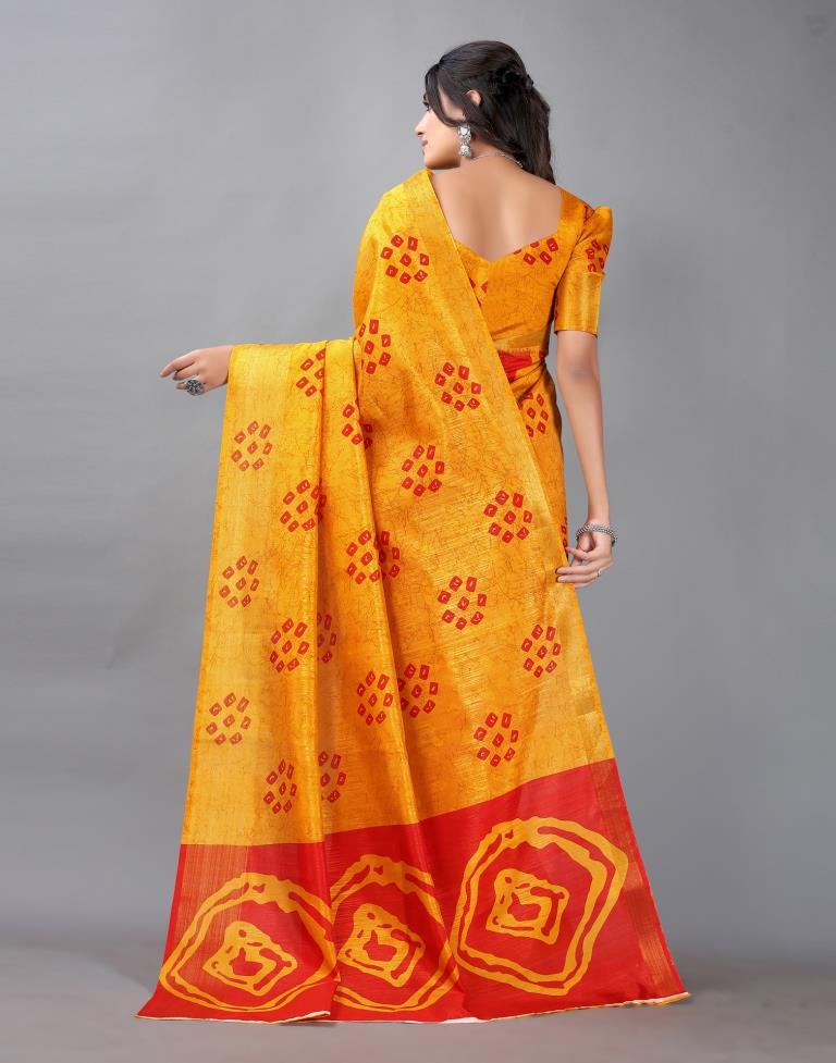 Turmeric Yellow Bandhani Cotton Saree