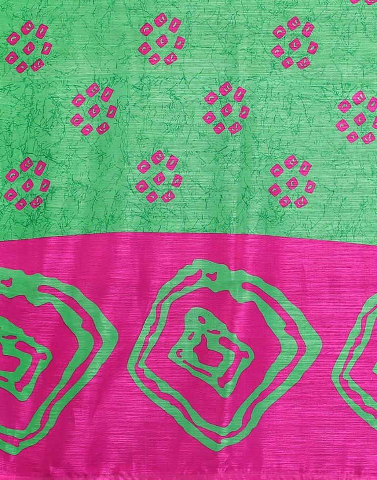 Parrot Green Bandhani Cotton Saree