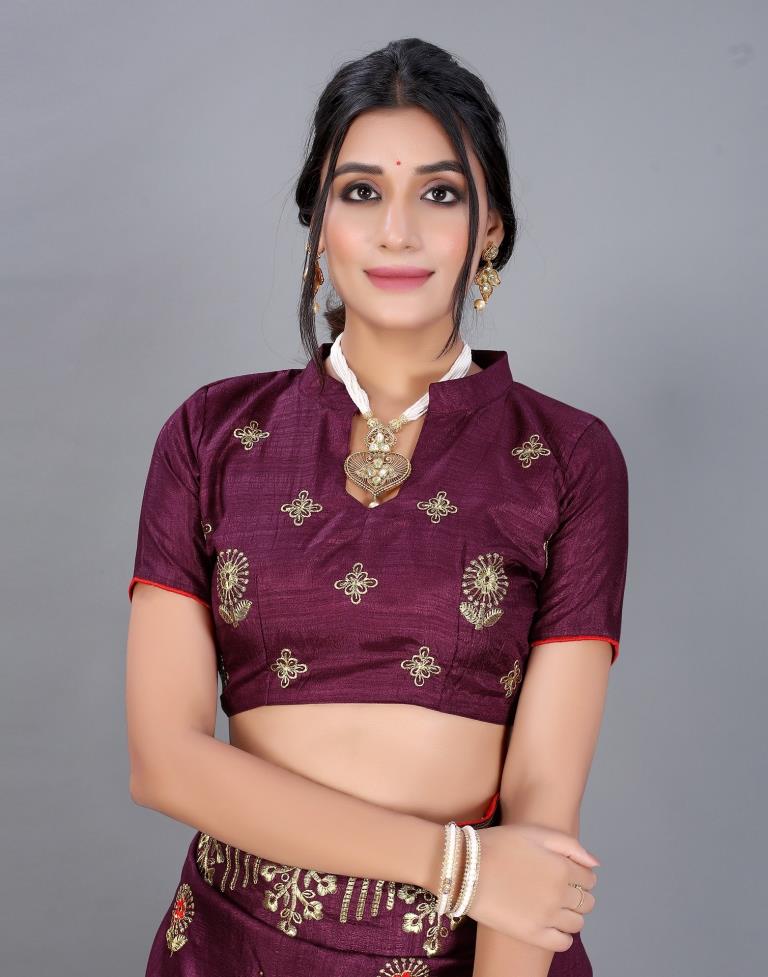 Wine Embroidery Saree