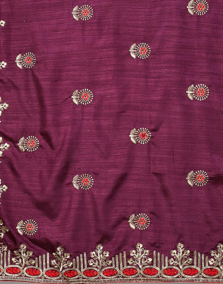 Wine Embroidery Saree