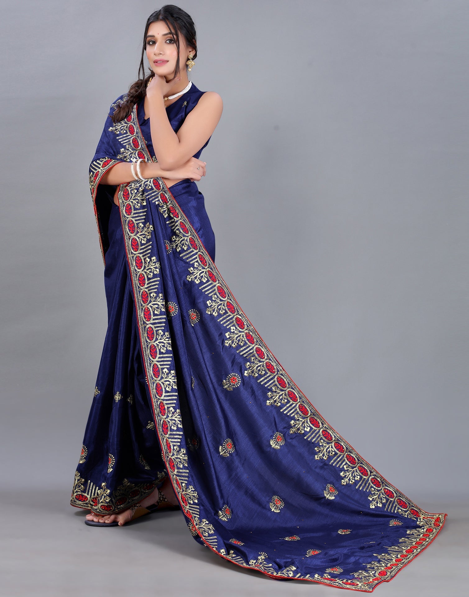 Navy Blue Embroidery Saree