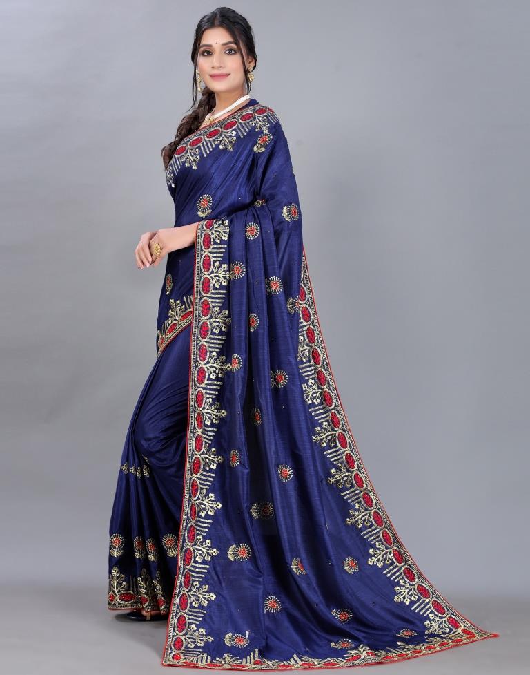 Navy Blue Embroidery Saree