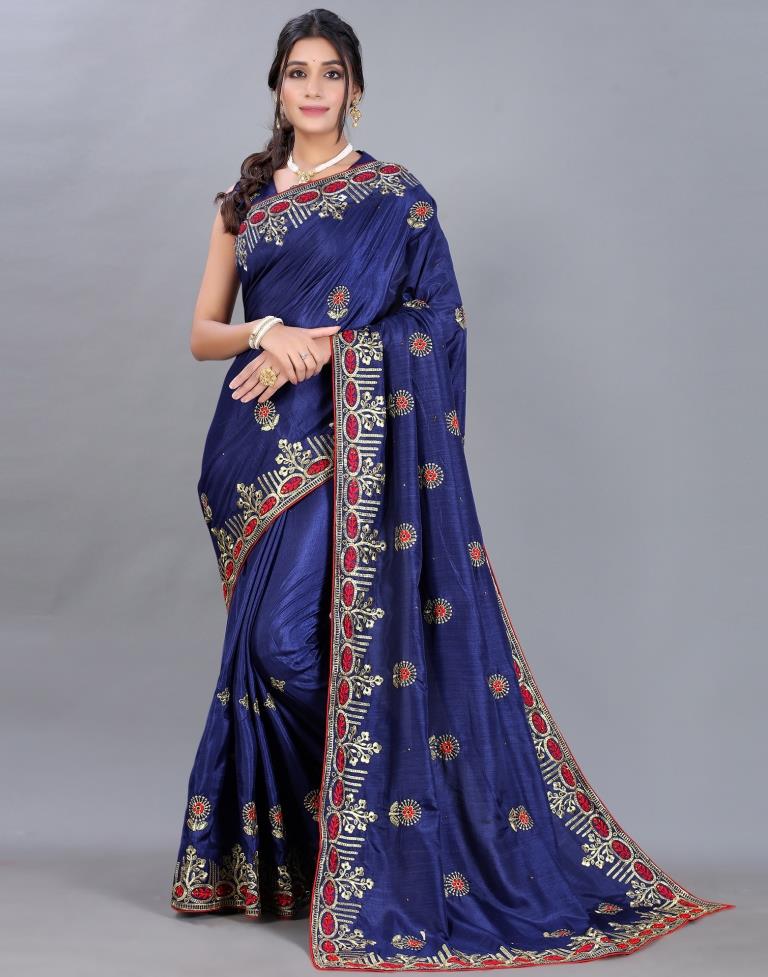 Navy Blue Embroidery Saree