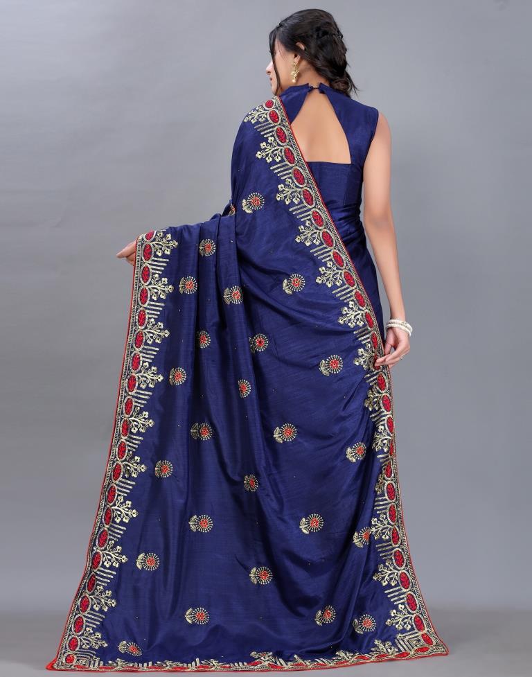 Navy Blue Embroidery Saree