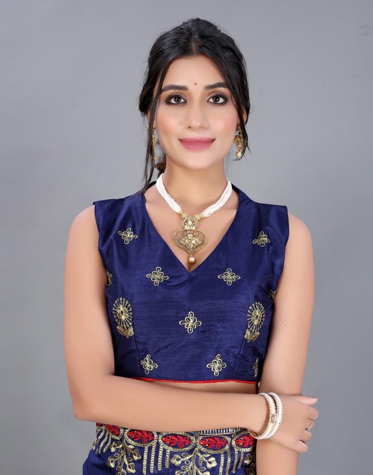 Navy Blue Embroidery Saree