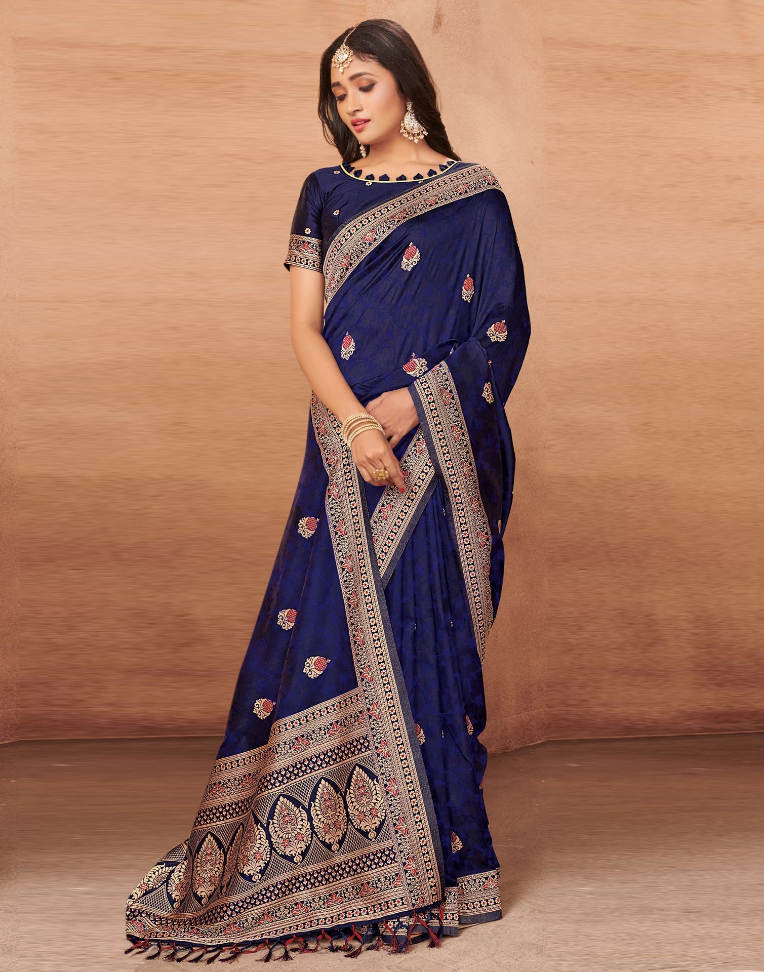 Navy Blue Silk Blend Saree