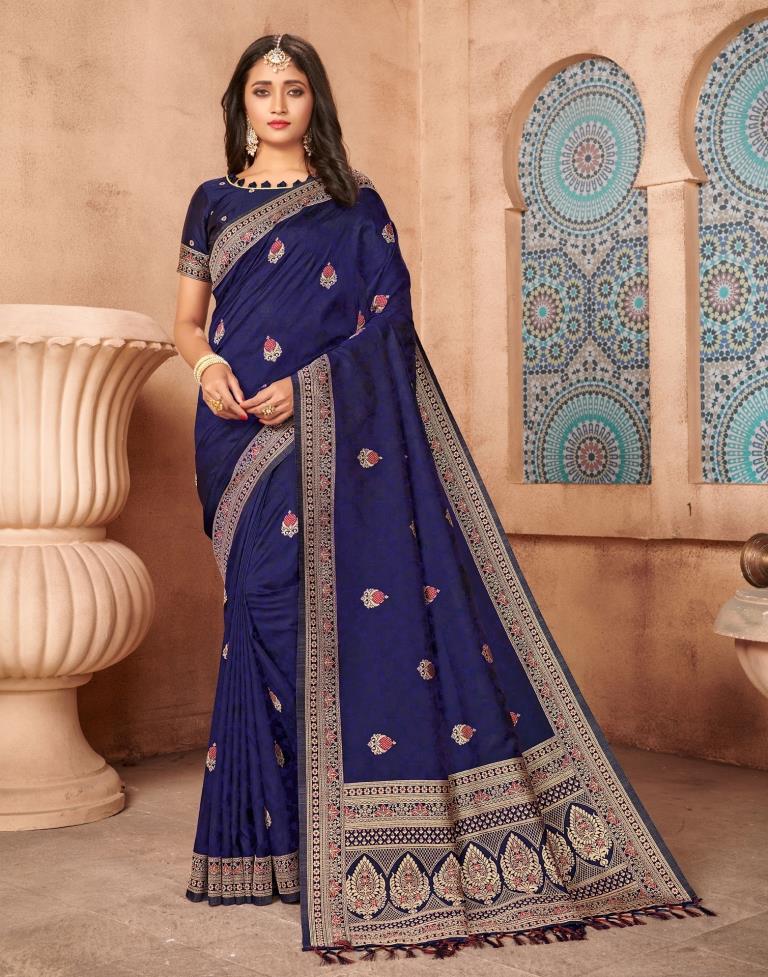 Navy Blue Silk Blend Saree