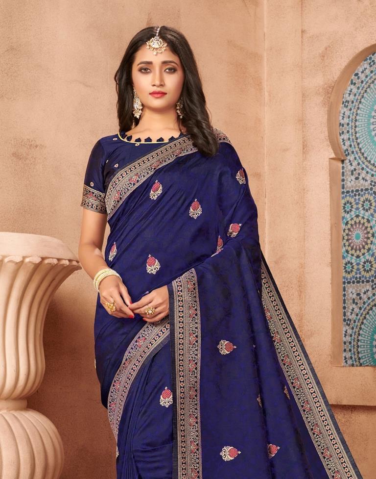 Navy Blue Silk Blend Saree