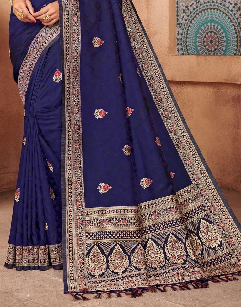 Navy Blue Silk Blend Saree