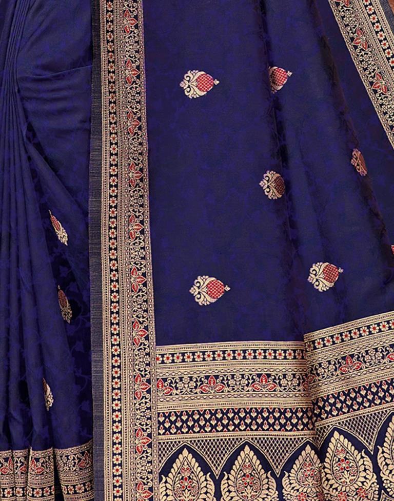 Navy Blue Silk Blend Saree