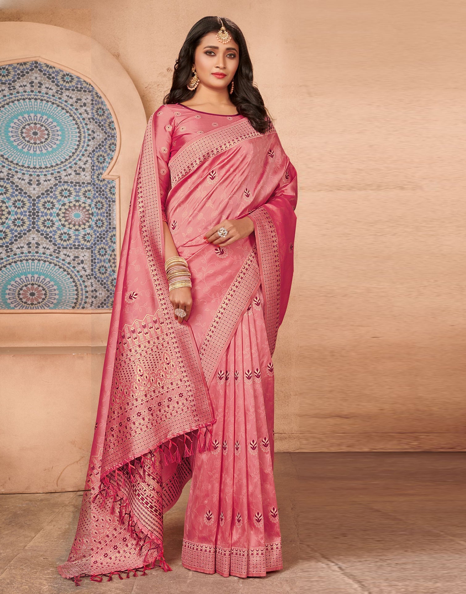 Rose Pink Silk Blend Saree