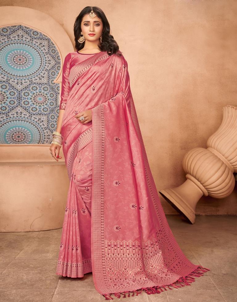 Rose Pink Silk Blend Saree