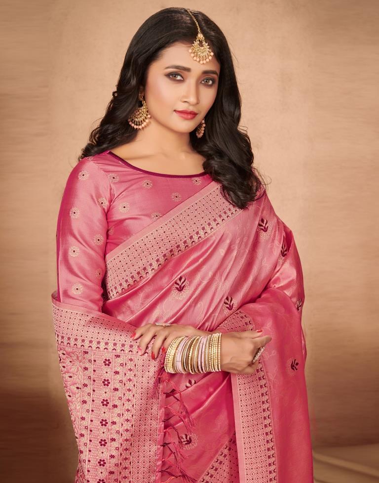 Rose Pink Silk Blend Saree