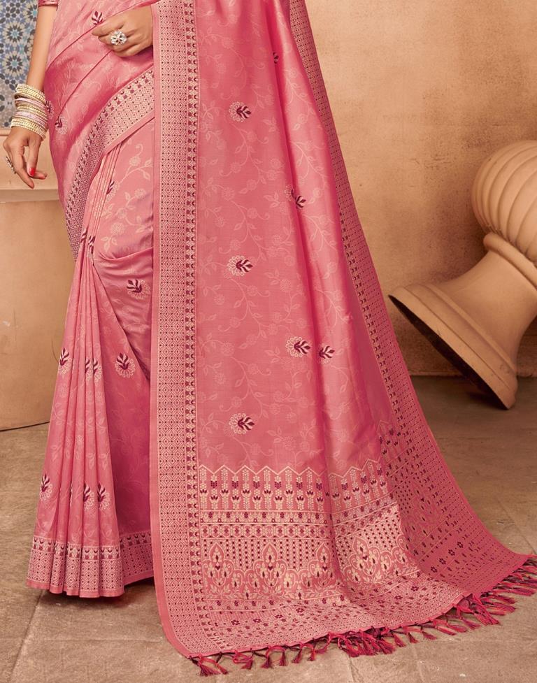 Rose Pink Silk Blend Saree