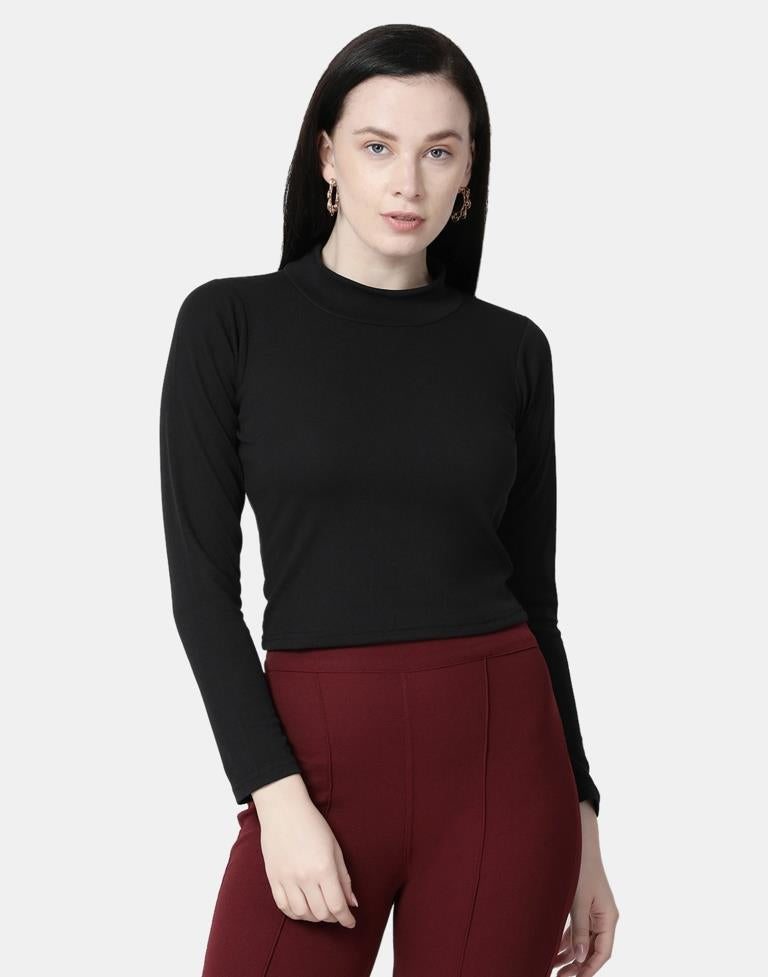 Black Colored Lycra Knitted Top | SLV240TK5001