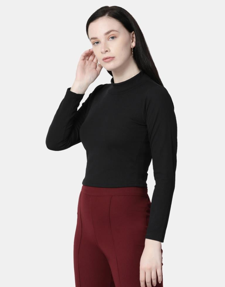 Black Colored Lycra Knitted Top | SLV240TK5001