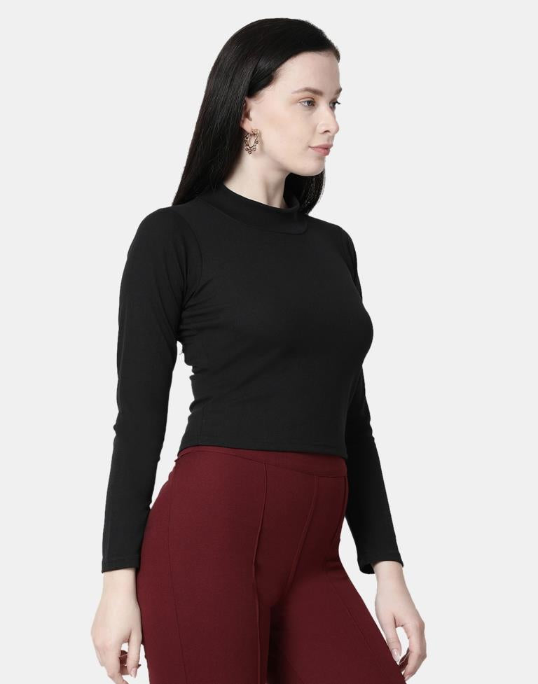 Black Colored Lycra Knitted Top | SLV240TK5001