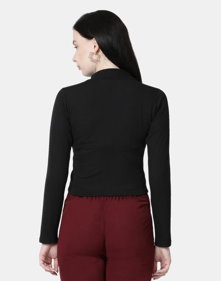 Black Colored Lycra Knitted Top | SLV240TK5001