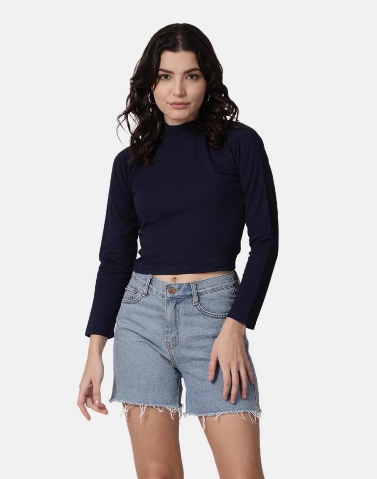 Blue Colored Lycra Knitted Top | SLV240TK5002