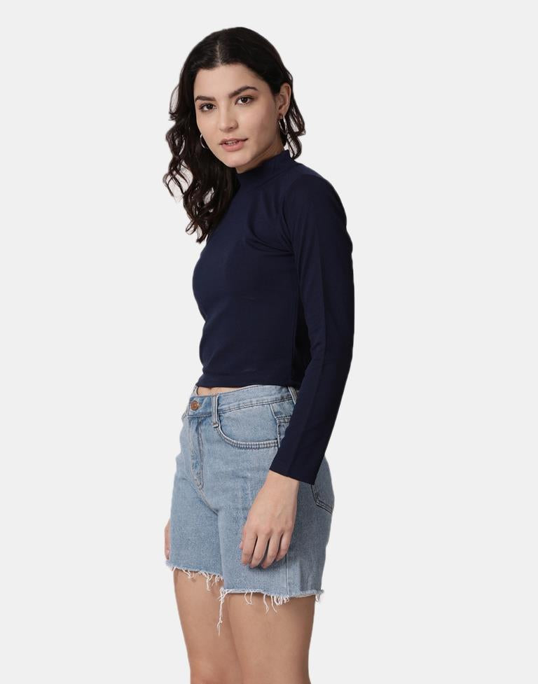 Blue Colored Lycra Knitted Top | SLV240TK5002