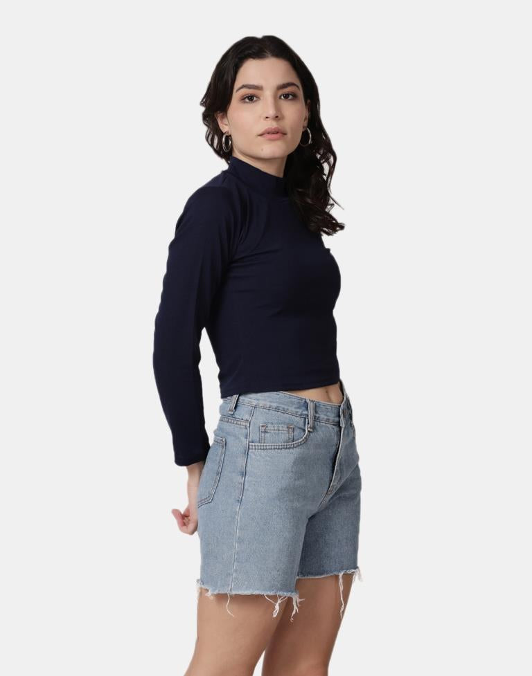 Blue Colored Lycra Knitted Top | SLV240TK5002