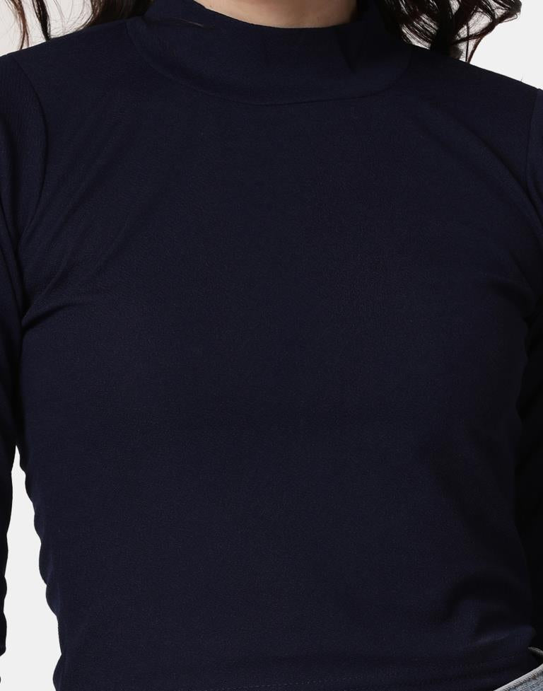 Blue Colored Lycra Knitted Top | SLV240TK5002