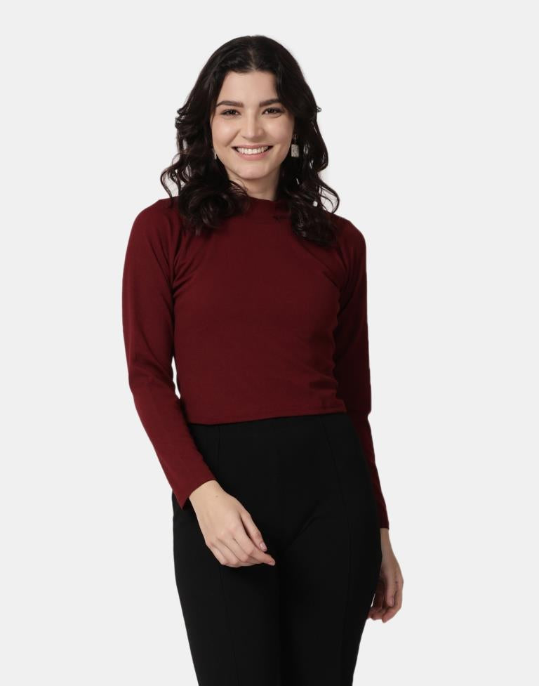 Maroon Colored Lycra Knitted Top | SLV240TK5004
