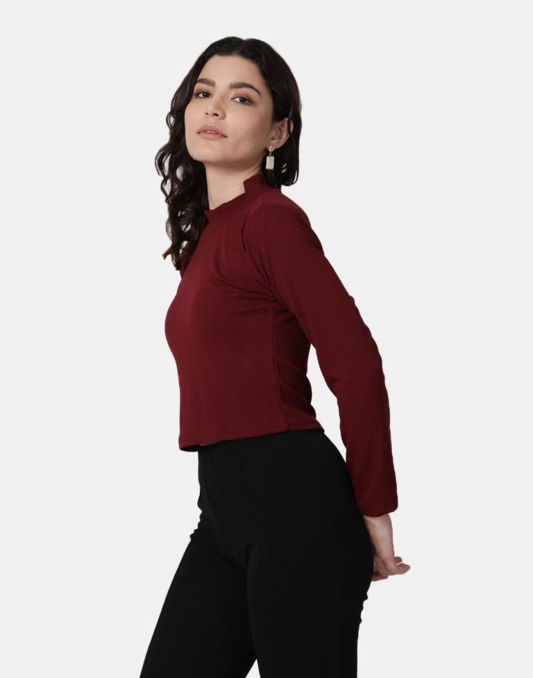 Maroon Colored Lycra Knitted Top | SLV240TK5004