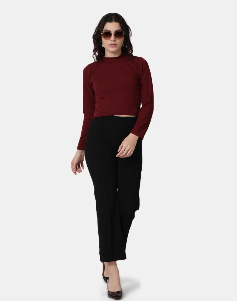 Maroon Colored Lycra Knitted Top | SLV240TK5004