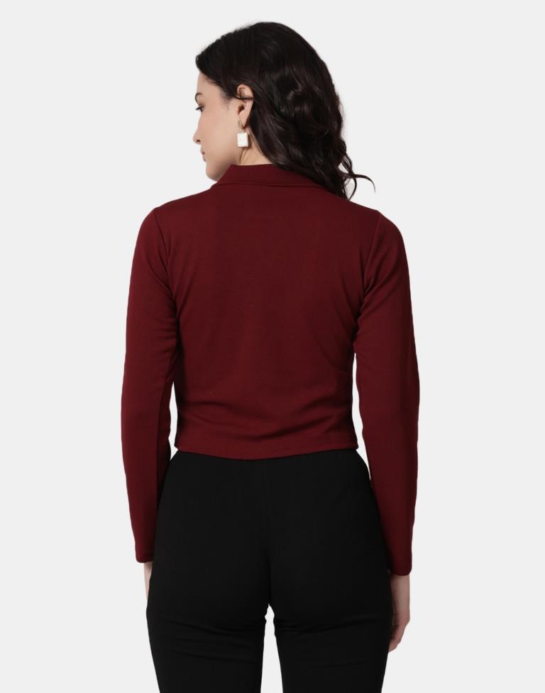 Maroon Colored Lycra Knitted Top | SLV240TK5004